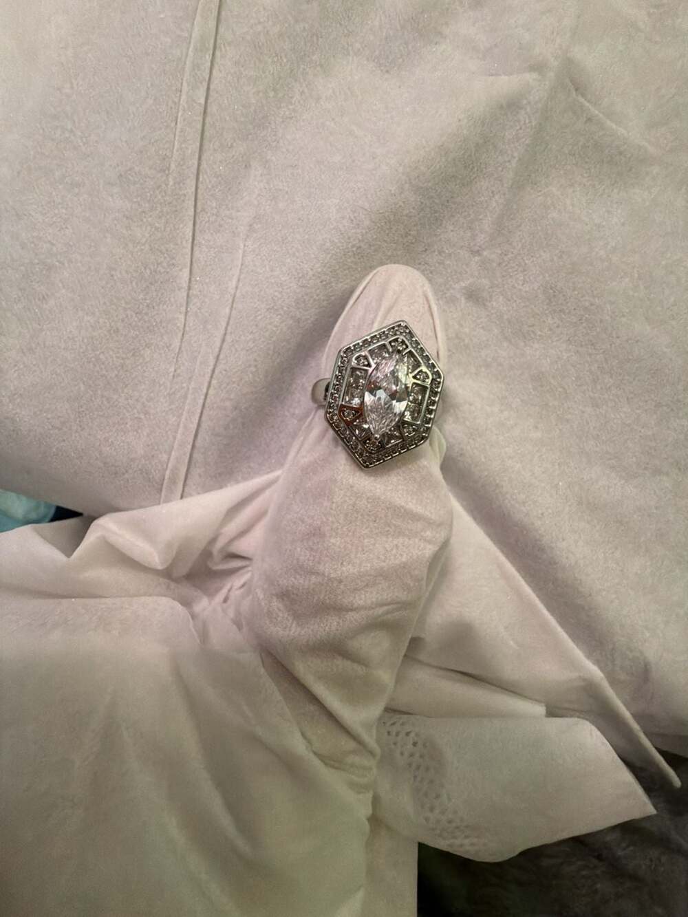 Vintage Style Marquise Cut Cubic Zirconia Hexagon Halo Ring